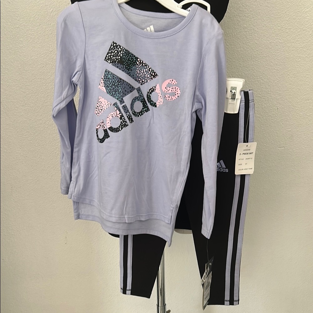 Adidas Lavender Long Sleeve Shirt and Black Leggings Set